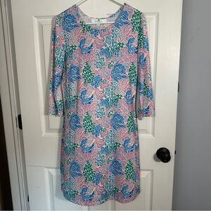Jean-Pierre Klifa Paris dress, sz S, resortwear, tropical, 3/4 slv., travel